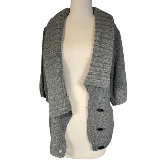 Vintage Dorothy Lee Gray Wool-Cashmere Bubble Sleeve Black Velvet Buttons Medium - Picture 7 of 13